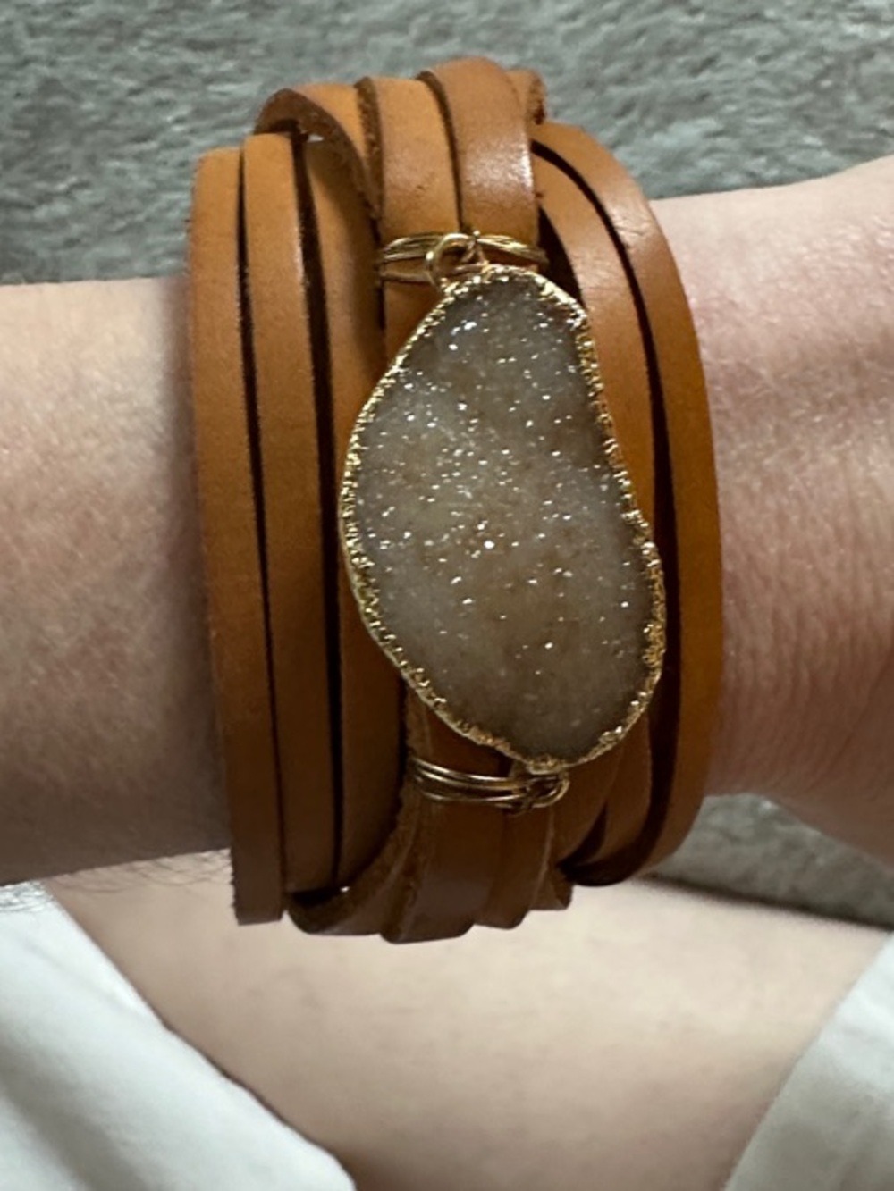 Mindy Gold Designs Druzy Stone Brown Leather Wrap Bracelet